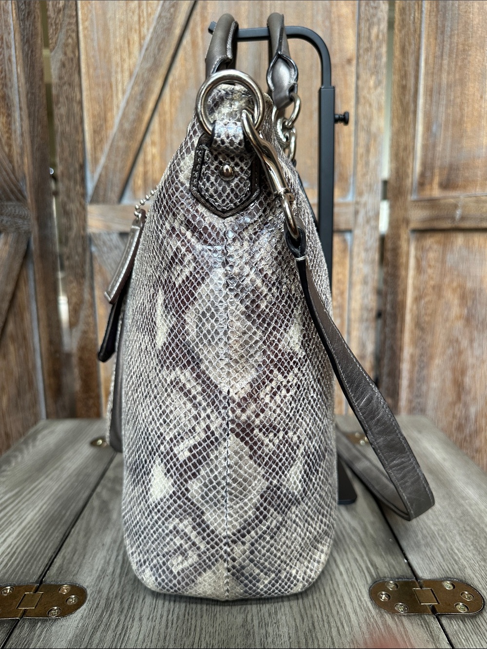 Coach Campbell Snakeskin Embossed Leather Satchel Shoulder Bag F24852 - Picture 3 of 16